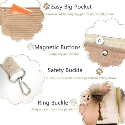 NATUYA Small Dog Carrier Sling Dog Sling Carrier for Small Dogs Puppies Cats, Big Pouch Safety Leash Pet Sling Carrier for Walking Outdoor Travel (Brown, Canvas) - color: Brown