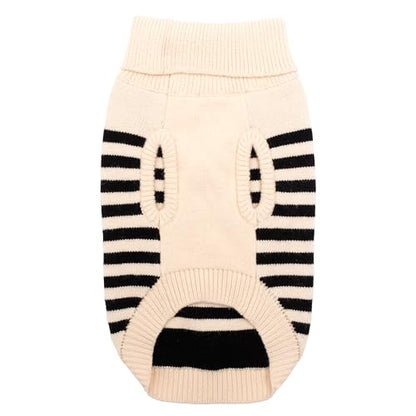 THE WORTHY DOG Sleeveless Stripe Turtleneck Dog Sweater – Warm Pullover Clothes with High-Pile Fleece Knit, Cozy Winter Dog Apparel - Cream/Black, X-Small - color: Stripe - Cream/Black, size: X Small