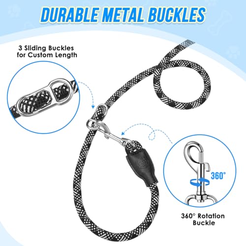 Lukovee Hands Free Dog Leash, 10FT Adjustable Training Lead 1/2 Inch Nylon Heavy Duty Lead No Pull for Large Medium Dogs, Tangle Free Reflective Waist-Leash for Walking Running(Xie-Black, plus Handle) - color: Black Diagonal Stripe