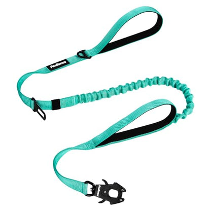 PetBonus Heavy Duty Tactical Dog Leash, 5 FT Bungee Shock Absorption Leash with 2 Padded Handles, Quick Release Metal Clip, Car Seatbelt, No Pull Training Lead for Large Medium Dogs（Turquoise） - color: Turquoise
