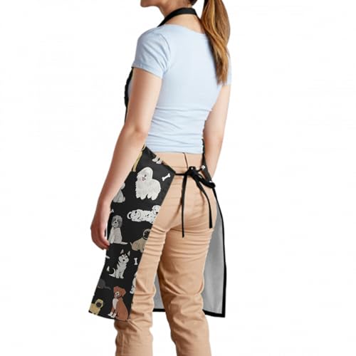 Sweetshow Cute Dog Apron with 2 Pockets and Adjustable Neck Waterproof Kitchen Cooking Dog Grooming Aprons for Women Men - color: Dog 2