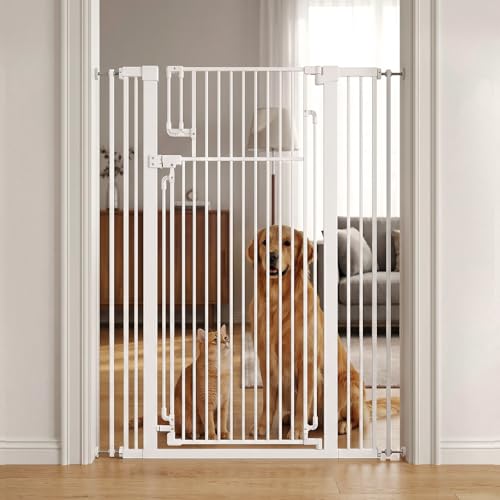 51-inch Extra Tall cat Door，Suitable for Stairs and doorways, Pressure-Mounted or Screw-Mounted, fits Widths of 31.5-42.5 inches, self-Closing, Extra Tall Design, Suitable for Cats and Dogs, White - color: White, size: 31.5-42.5"Wide,51"Tall
