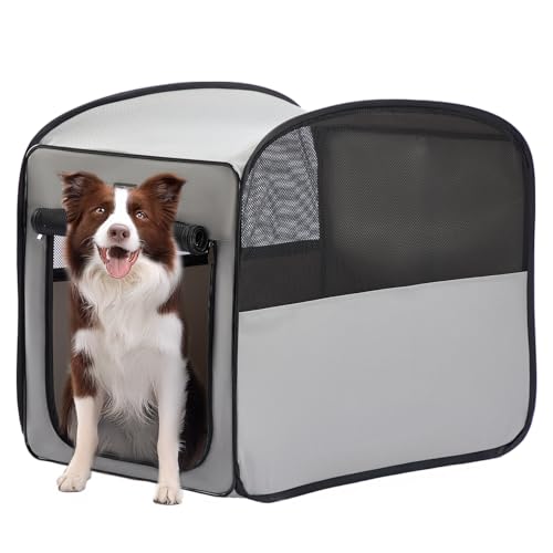 Petsfit Travel Dog Crate，Pop Up Dog Crate for Medium Large Dogs，Waterproof Pet Cage Soft Dog Kennel for Indoor/Outdoor，Lightweight Dog Carrier for Travelling，Grey - color: Grey, size: Large