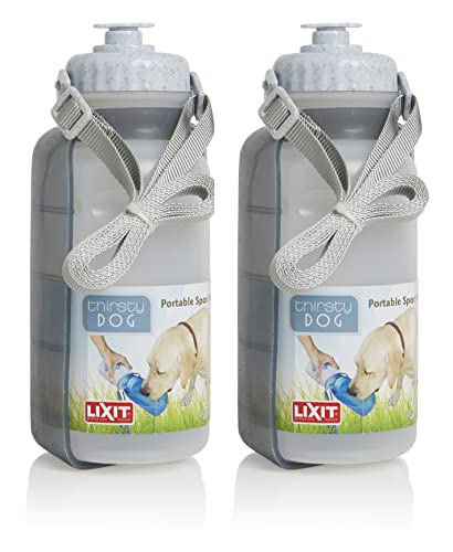 Lixit Hand Held Foldable Travel Hiking Outdoor Watering Bottle Bowl for Dogs (Pack of 2, Granite) - size: Pack of 2