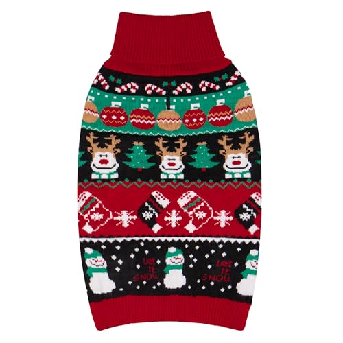 cyeollo Dog Christmas Sweater, Turtleneck Knitted Sweaters with Leash Hole Soft Pullover Clothes, Warm Dog Outfit Xmas Clothes for Small Dog & Cat, S - color: Christmas Reindeer, size: Small