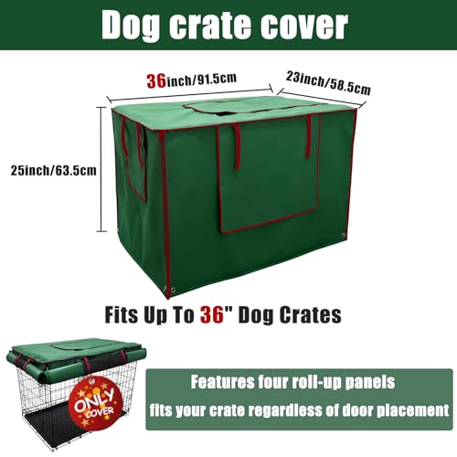 36-Inch Green Dog Crate Cover – Light-Blocking Protective Cover with Roller Shades, Sound-Dampening Sunshade for Wire Kennels, Features Breathable Side Window (Cover Only) - color: Green, size: 36.0"L x 23.0"W x 25.0"H
