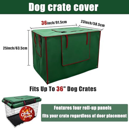 36-Inch Green Dog Crate Cover – Light-Blocking Protective Cover with Roller Shades, Sound-Dampening Sunshade for Wire Kennels, Features Breathable Side Window (Cover Only) - color: Green, size: 36.0"L x 23.0"W x 25.0"H