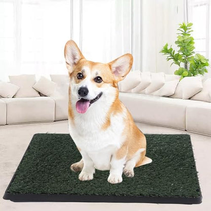 Dog Grass Pee Pads, Reusable Artificial Grass Potty Tray with 3 - Layer Drainage System, Easy to Clean Indoor Puppy Training Mat for Small Dogs, Includes Baffle and Tray (S) - size: S