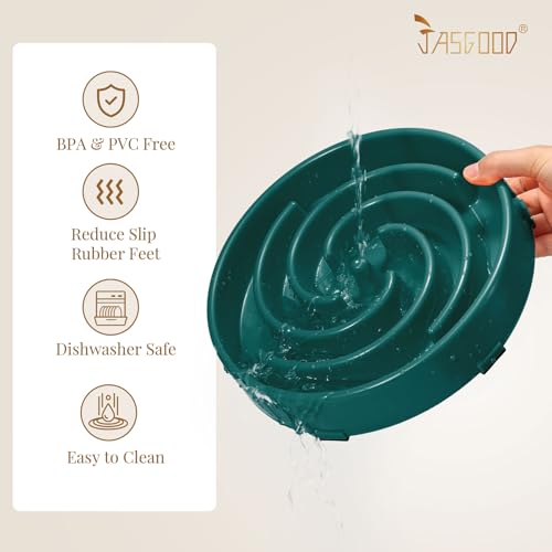 JASGOOD Slow Feeder Dogs Bowl for Large Medium Dogs,Anti-Gulping Pet Slower Food Feeding Bowls Stop Bloat,Preventing Choking - color: N-Dark Green