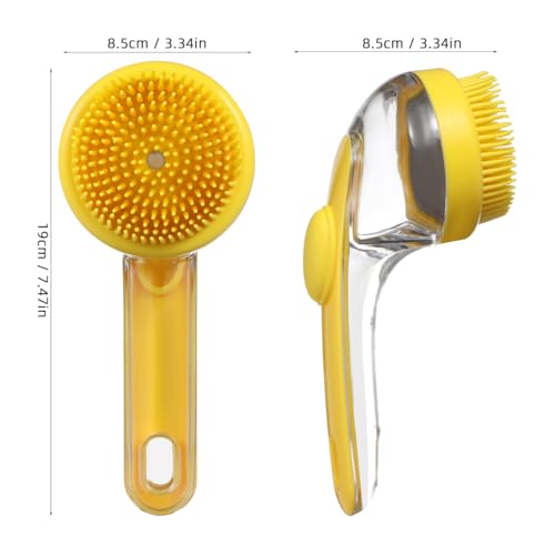 Sosoport Dog Bath Brush with Built-in Soap Dispenser Ergonomic Handle Soft Bristle Pet Grooming Scrubber for Dogs and Cats Massage and Hair Removal 7.48In Portable Shower Brush