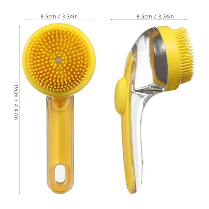 Sosoport Dog Bath Brush with Built-in Soap Dispenser Ergonomic Handle Soft Bristle Pet Grooming Scrubber for Dogs and Cats Massage and Hair Removal 7.48In Portable Shower Brush