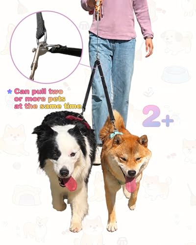 Elastic Bungee Dog Leash Extender, Shock Absorbing, Reflective, 360° Swivel Clip, for Running, Walking, Cycling, 2 Pack