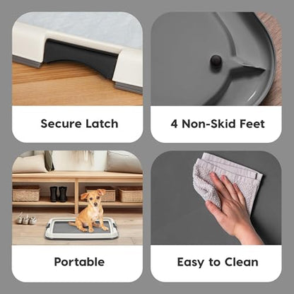 IRIS USA Pee Pad Holder for Dogs and Puppies, Potty Training Tray with Secured Latches, Non-Skid Feet, Leak Protection, Easy Clean Surface, Fits 14"x17" Puppy Pads Size, Dark Gray - color: Dark Gray, size: 14" x 17"