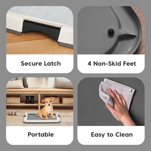 IRIS USA Pee Pad Holder for Dogs and Puppies, Potty Training Tray with Secured Latches, Non-Skid Feet, Leak Protection, Easy Clean Surface, Fits 14"x17" Puppy Pads Size, Dark Gray - color: Dark Gray, size: 14" x 17"