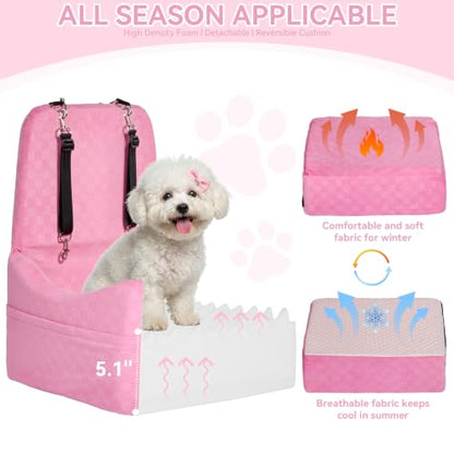 PETSFIT Dog Car Seat for Small/Medium Dogs Up to 35 lbs – Patented Safety System, 5" Memory Foam Pet Booster Car Seat, Fully Detachable and Washable Dog Carseat with 2 Storage Pockets (Pink) - color: Pink