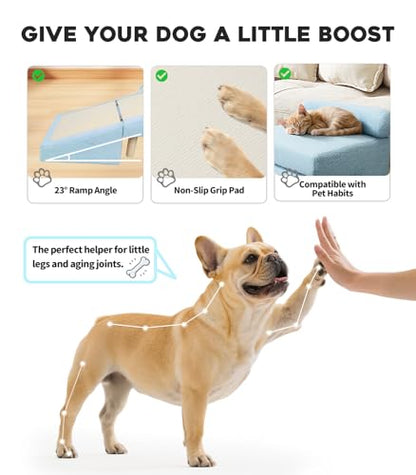 Dog Ramp for Small Dogs and Cats – 2-in-1 Dog Ramp for Couch and Low Bed, 16.5'' Foldable Wooden Pet Ramp, Sturdy Multi-Use Split Ottoman Design, Light Blue - color: Light Blue