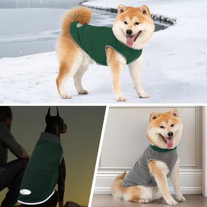 cyeollo 2 Pack Dog Sweaters Stretchy Fleece Sweatshirt with Reflective Stripe Pullover Stretchable Sweater Dog Clothes for Small Puppy Dogs, Green & Grey S - color: Green & Grey, size: Small