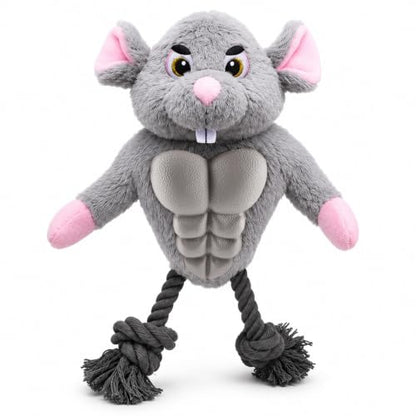 Funny Muscle Mouse Dog Toy with Squeaky Rubber Chest & Rope Legs, Interactive Plush Toy for Medium to Large Dogs, Multi-Texture Toy for Tug, Toss & Supervised Play - color: Gray