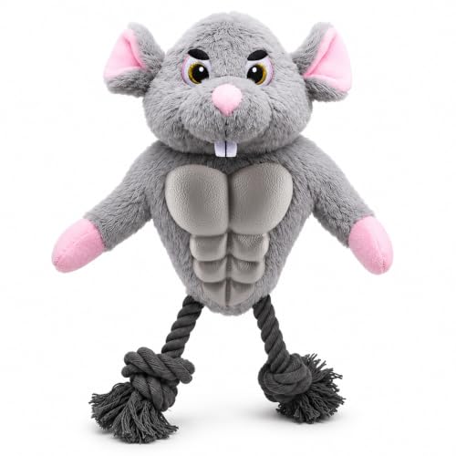 Funny Muscle Mouse Dog Toy with Squeaky Rubber Chest & Rope Legs, Interactive Plush Toy for Medium to Large Dogs, Multi-Texture Toy for Tug, Toss & Supervised Play - color: Gray
