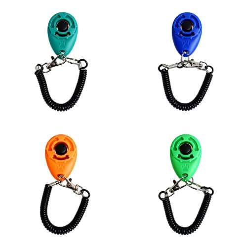 Dog Training Clicker with Wrist Straps, Clicker Dog Trainer for Puppy Cats and Pet Behavioral Obedience Teaching, 4-Pack