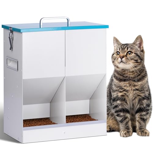 Automatic Cat Feeder for 2 Cat, 42cups/10L Automatic Pet Feeder for Dogs and Cats, Multiple Cats Feeder Outdoor Large Capacity Galvanized Steel Gravity Pet Dog Dry Food Dispenser (10L)