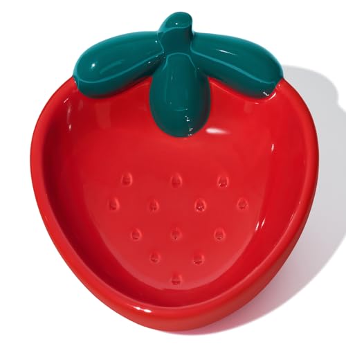 VETRESKA Ceramic Pet Bowl Tilted Design Pet Feeder for Food and Water Anti Vomit Cat Bowls for Indoor Cats Cute Strawberry Cat Bowl Dishwasher Safe - color: Strawberry Bowl