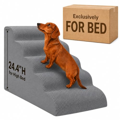 Dog Ramp for Bed,Pet Ramp for High Bed,Dog Stairs for Small & Medium Dogs,Curved Non-Slip Ladder for Older Dogs & Cats,24.4" H,5-Step (Gray) - color: Gray