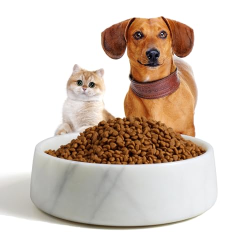 SAMAH White Marble Dog Bowl, Non-Slip Dog Food Water Bowl, Small Weighted Stone Dish, Natural Marble Heavy Pet Bowl, Easy to Clean, Gifts for Cat Lovers, Perfect Cat Dog Gifts, Holds 4 Cups(5 lbs) - color: White, size: S