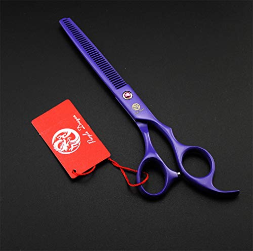 Purple Dragon Professional 7.0 inch 4PCS Pet Grooming Scissors Kit Japan Premium Steel Straight & Curved & Thinning Blade Dog Hair Cutting Shears Set with Case - color: Violet