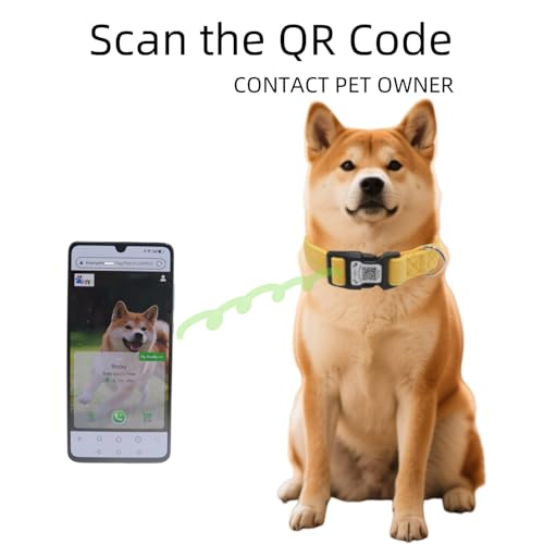 THAIN Smart QR Code Dog Collar-Nylon & Velvet Pet Collar with Unique ID Registration, Adjustable Plastic Buckle for Small Dogs–Black, Red, Pink, Yellow (Yellow, S) - color: Yellow, size: S