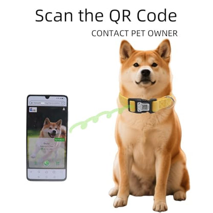 THAIN Smart QR Code Dog Collar-Nylon & Velvet Pet Collar with Unique ID Registration, Adjustable Plastic Buckle for Small Dogs–Black, Red, Pink, Yellow (Yellow, S) - color: Yellow, size: S