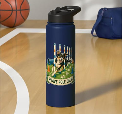 WEAVE POLE CALM Dog Agility Course Stainless Steel Insulated Water Bottle - color: Navy Blue