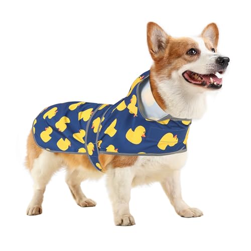 Dog Raincoat for Large Dogs Waterproof Jacket Hooded Rain Coats with Reflective Strips Leash Hole & Poncho Adjustable Fit (Duck,L) - color: Blue Duck, size: Large