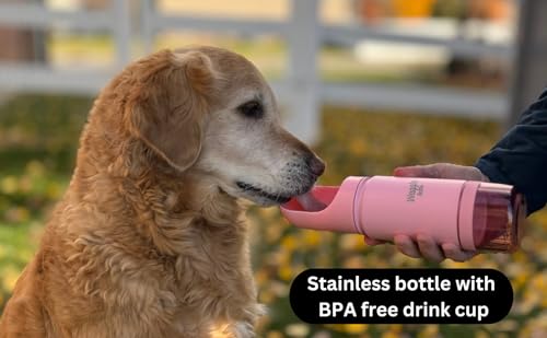 Stainless Steel Dog Travel Water Bottle, Vacuum Insulated Portable Dog Water Dispenser, Drink Cup and Snack Container On The Go, Outdoor Walking, Hiking, Travel (Pink, 22oz) - color: Pink