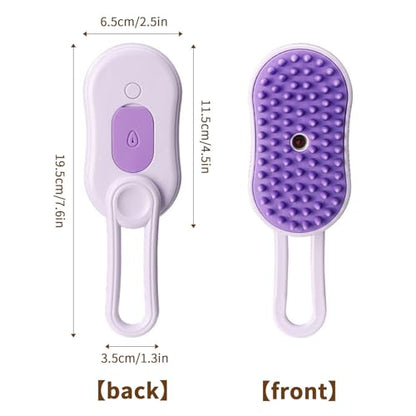 2 Pcs Pet Spray Massage Brush, Cat Hair Steam Brush for Shedding,Cleaning Pet Brush for Massage and Bathing with One Click Spray,Silicone Grooming Spray Comb with 360° Rotating Arm - color: purple+purple