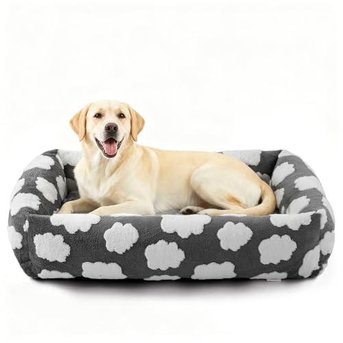 JOEJOY XL Dog Beds Large Sized Dog, Rectangle Washable Orthopedic Pet Bed with Removable Zipper Cover, Cute Soft Calming Puppy Pet Bed with Jacquard Shaggy Plush & Non Skid Bottom - color: Cozy Clouds Grey, size: XL (42"x36"x9")
