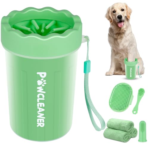 Professional 7 in 1 Dog Paw Cleaner for Dogs - Includes 1 Portable Paw Washer, 1 Bath Brush, 2 Dog Toothbrushes and 3 Absorbent Towels Note: Fits Paws 1.5 to 2.5 Inches Wide (Medium, Light Green) - color: Light Green, size: Medium