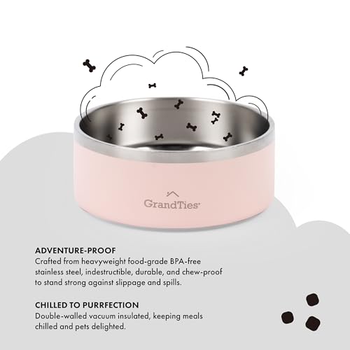 GrandTies Stainless Steel Engraved Pet Bowl | Reusable BPA-Free Insulated Pet Bowls | Large Heavy Duty Non Skid Spill Proof Dog Bowl | Outdoor Dog Water Bowl (18oz, Peach Crème) - color: Peach Creme, size: 18oz