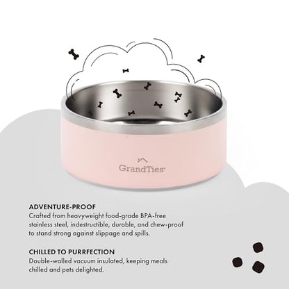 GrandTies Stainless Steel Engraved Pet Bowl | Reusable BPA-Free Insulated Pet Bowls | Large Heavy Duty Non Skid Spill Proof Dog Bowl | Outdoor Dog Water Bowl (18oz, Peach Crème) - color: Peach Creme, size: 18oz
