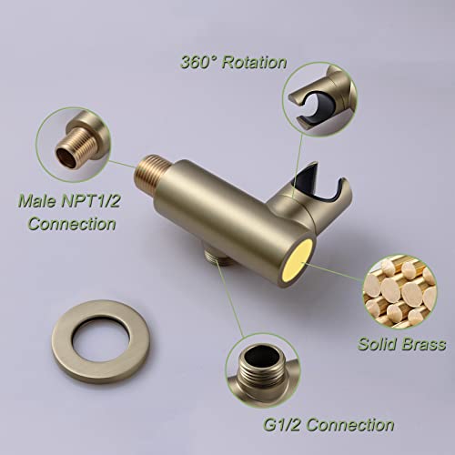 Brushed Gold Shower Head 2 in 1 Function High Pressure 7 inch Hand Held Shower Head Dual Modes High Flow Shower Wand with 59 inch Hose and Shower Bracket - color: Brushed Gold