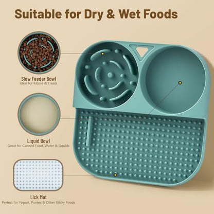 Slow Feeder Snack Bowl & Lick Mat for Dogs & Cats – Non-Slip, Food-Grade Silicone Treat Bowl Combo for Small Breeds – Perfect for Treats, Snacks & Portion Control, Includes Scraper & Brush