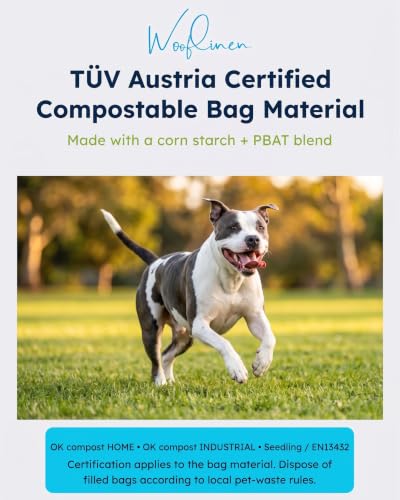 Wooflinen Certified Home Compostable Dog Poop Bags – Leak-Proof Rolls – Large 9x13”, Durable, Easy Tear – Made from Corn Starch + PBAT Blend – For Big & Small Dogs – 240 Bags (16 Rolls) - size: 240 Count (Pack of 1)