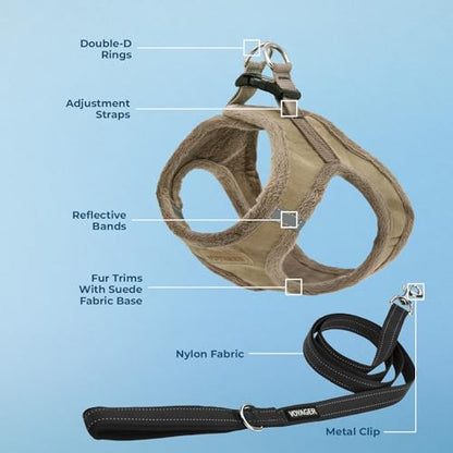 Best Pet Supplies Voyager Step-in Plush Dog Harness - Soft, Step in Vest Harness and Reflective Dog 5 ft Leash Combo with Neoprene Handle for Small and Medium Dogs, Latte Suede, S - color: Harness Leash Set (Latte Suede), size: S (Chest: 14.5 - 16")