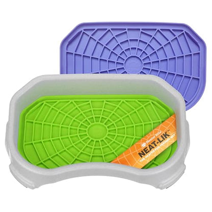 Neater Pets Neat-LIK Dog Lick Mat w/Mess-Proof Tray, Lick Mat for Dogs, Cats, Puppy, Reduces Anxiety & Boredom, Peanut Butter Slow Feeder, Interactive Treat Licking Pad (Purple & Green/Vanilla Bean) - color: Purple & Green Mats w/ Vanilla Bean Tray