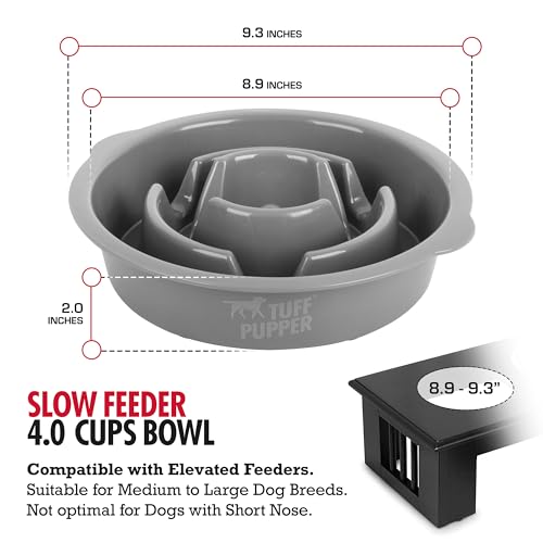 Tuff Pupper Slow Feeder Insert Bowl | Puzzle Maze Slows Down Eating | Elevated Feeder Tray Bowls | Standalone Dog Bowl | Pet Bowls Insert | Easy Clean Dishwasher Safe (4 Cups - Fits 8.9-9.3 Inch Hole) - size: 4 Cup - 8.9-9.3 Inch Feeder Holes