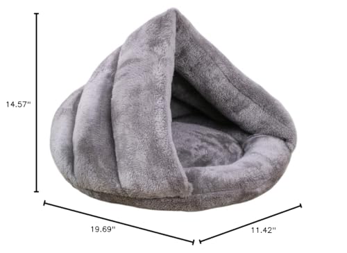 Pet Tent Cave Bed for Small-Medium Dogs & Cats – Thick Fleece Warm Burrow House with Removable Hood | Cozy Igloo Nest for Puppies & Kittens – Soft Cuddler Sleeping Bag(Gray) - color: Gray