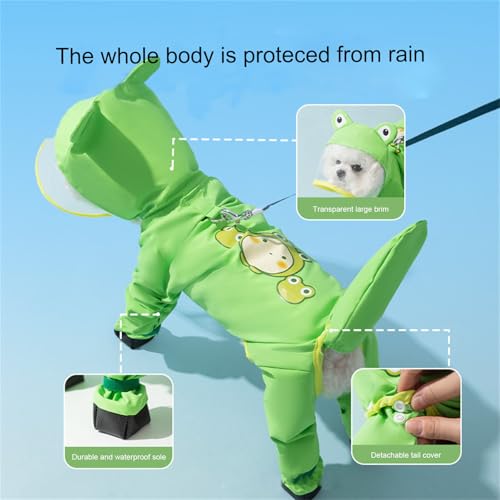 Dog Raincoat with Boots,Waterproof Dog Raincoats with Hood for Small Medium Large Dogs,Raincoat with Leash Ring (Green Frog, Large) - size: Large