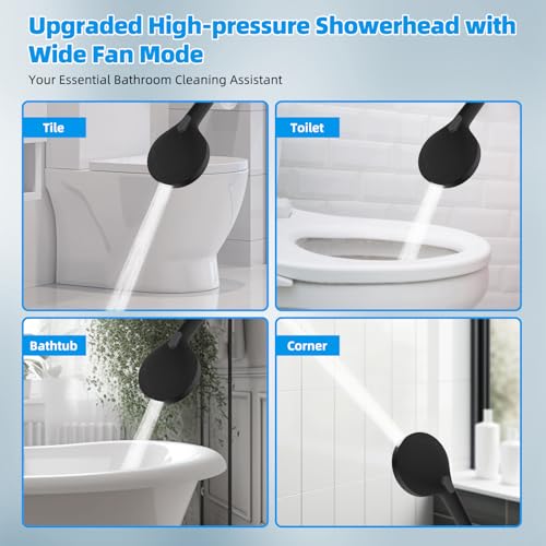 Hibbent All Metal High Pressure Rainfall 10'' Shower Head, CUPC Certified Handheld Showerhead Combo, 12'' Adjustable Shower Extension Arm, 10-Spray, 71'' Hose, Adhesive Showerhead Holder, Matte Black - color: Matte Black, style: Square 10''
