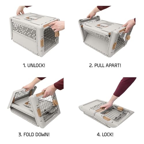 SportPet Designs Collapsible X-Small Pet Travel Carrier (Tan), Hard-Sided Kennel for Small Dogs, Puppies, Cats, Kittens, Animals up to 20lbs, Washable Home & Outdoor Pet Crate, 19.6"L x 13.5"W x 12"H - color: 19" X-Small (Tan)