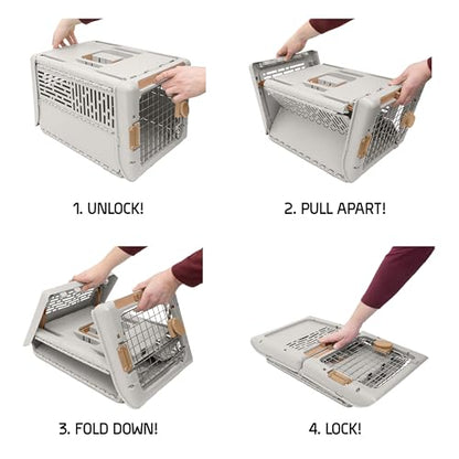 SportPet Designs Collapsible Small Pet Travel Carrier (Tan), Hard-Sided Kennel for Small Dogs, Puppies, Cats, Kittens, Animals up to 25lbs, Washable Home & Outdoor Pet Crate, 24.5"L x 16.5"W x 16"H - color: 24" Small (Tan)